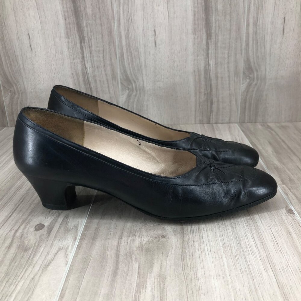 Salvatore Ferragamo Heels Womens 7B Black Leather Slip On Pump Shoes